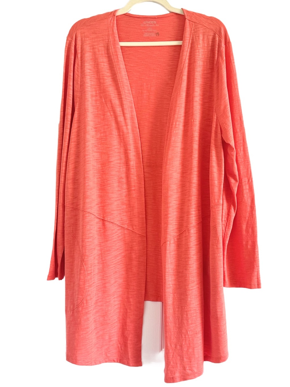Chico's Open-Front Lightweight Cardigan in Coral XL *tiny flaw but NWT